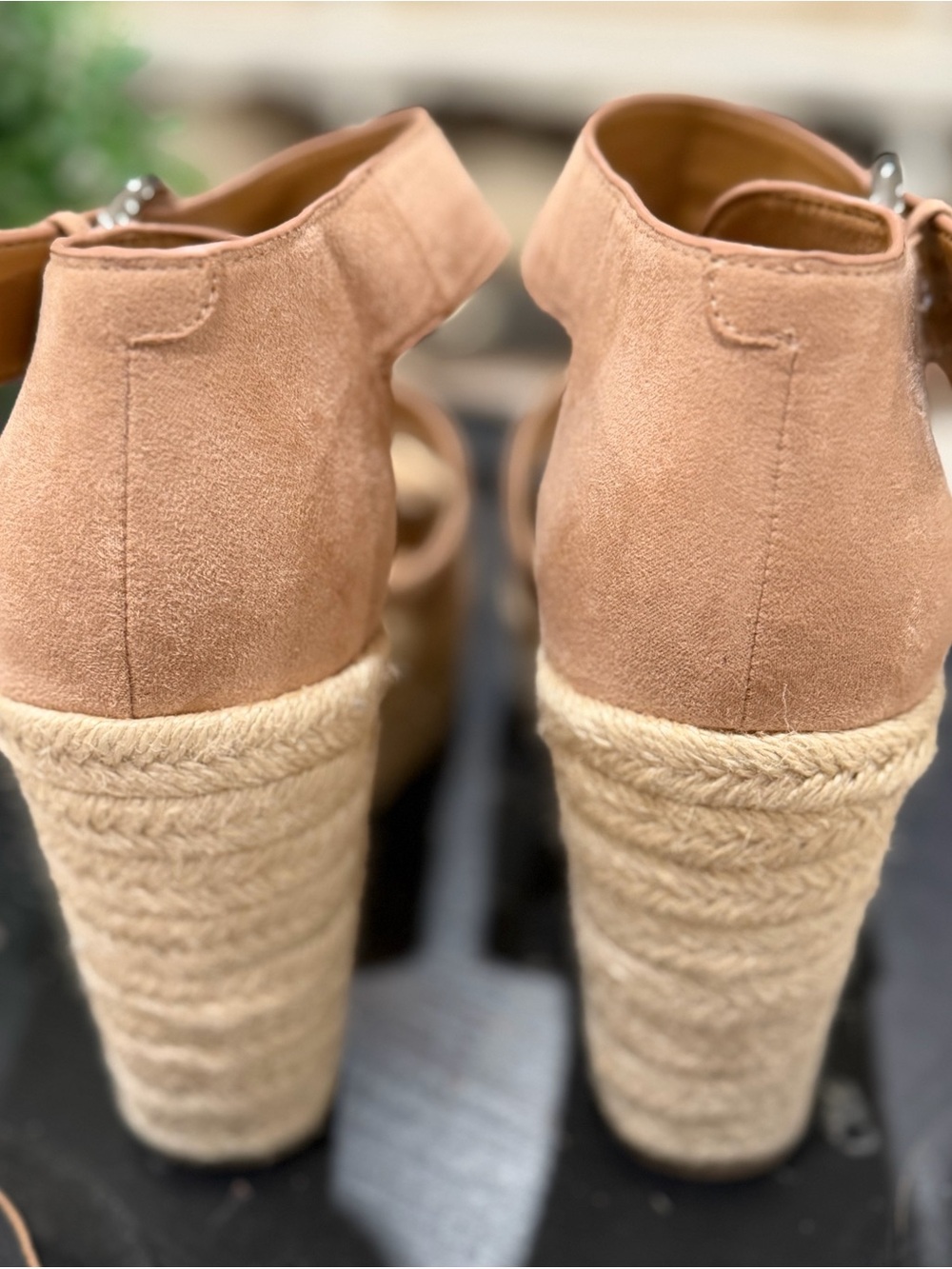 Nine West Tan Suede Espadrille Platform Wedge Sandals with Ankle Buckle - Picture 6 of 11